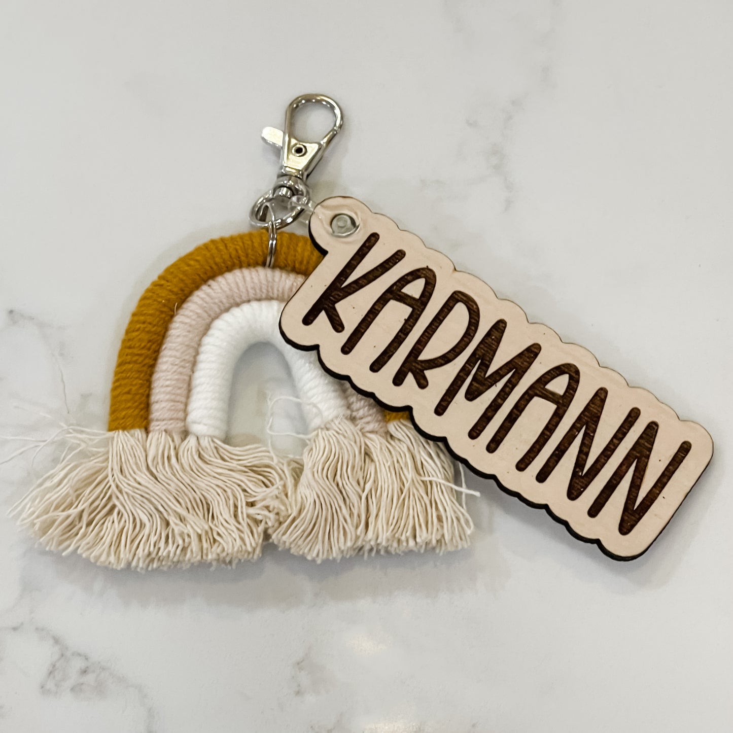 Rainbow Macramé Boho Keychain, Backpack name Keychain