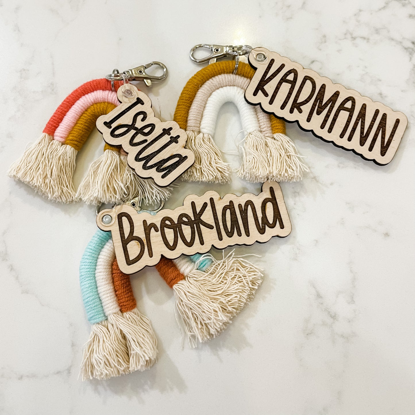 Rainbow Macramé Boho Keychain, Backpack name Keychain