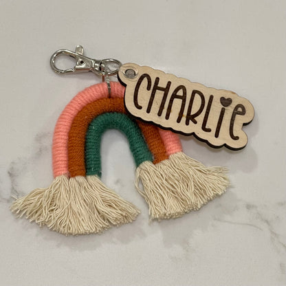 Rainbow Macramé Boho Keychain, Backpack name Keychain