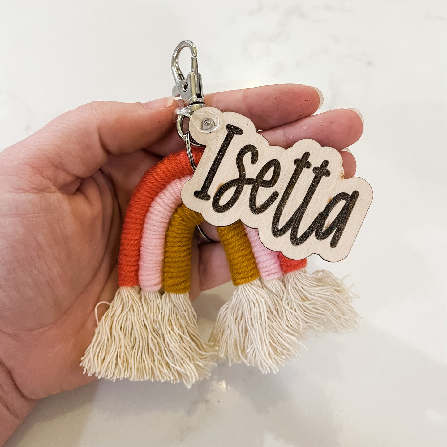 Rainbow Macramé Boho Keychain, Backpack name Keychain